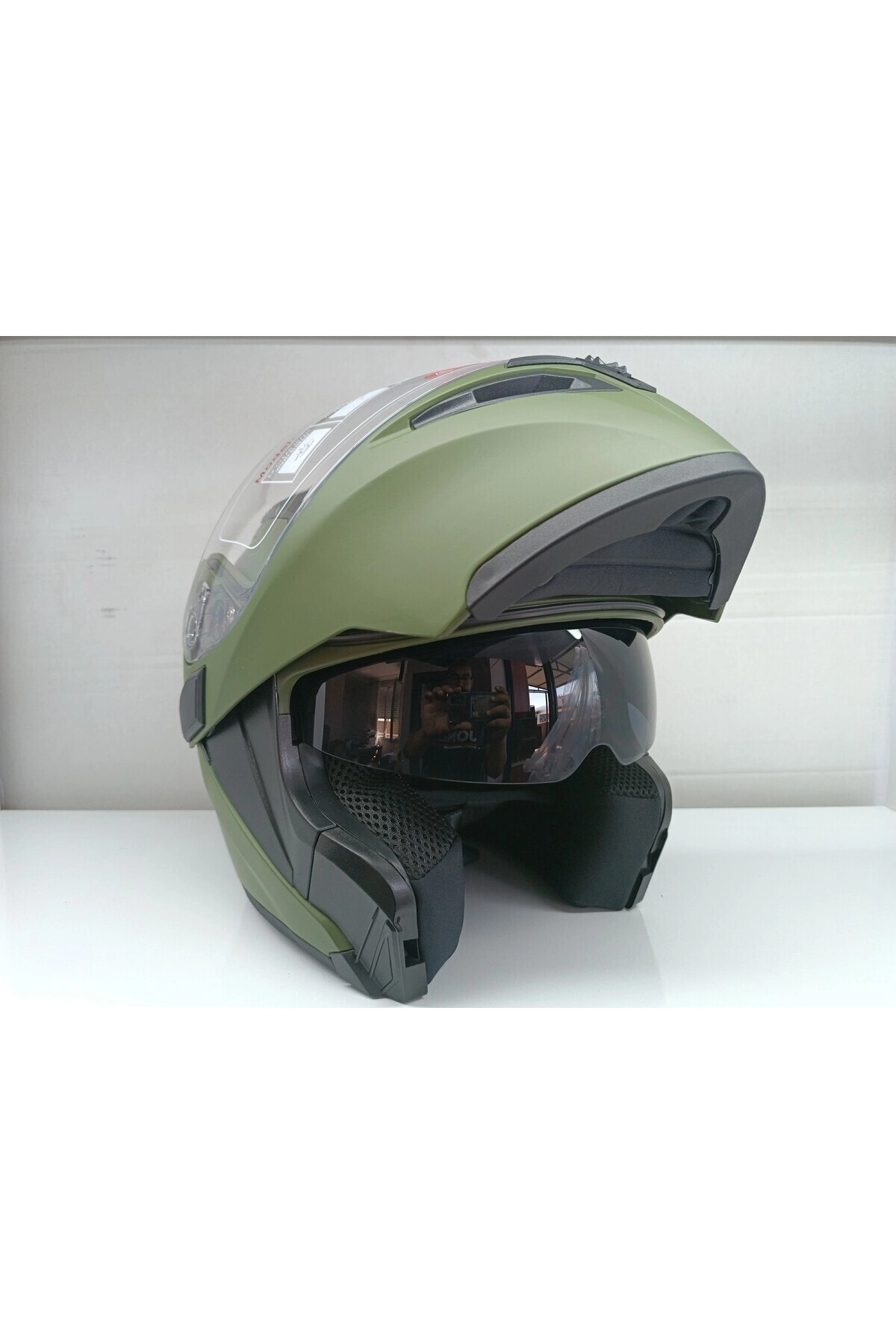 resimler/genel/Jekai Jk-21 902 Model Güneş Vizörlü Çenededen Açılır Kask - MAT Haki Yeşil