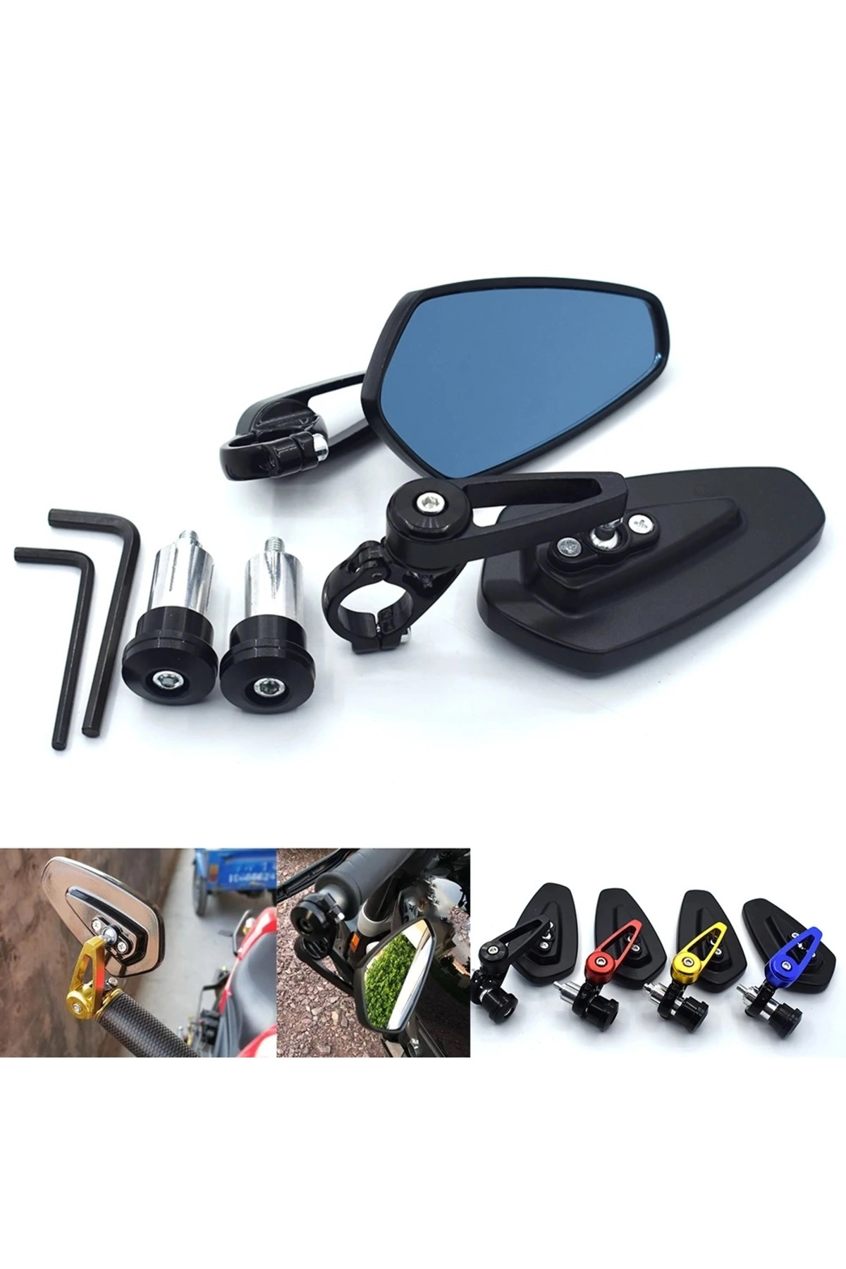 Motosiklet Gidon Aynası Mavi  (MAVİ CAM) 22mm Tüm Gidonlara Uyumlu MAVİ  RENK