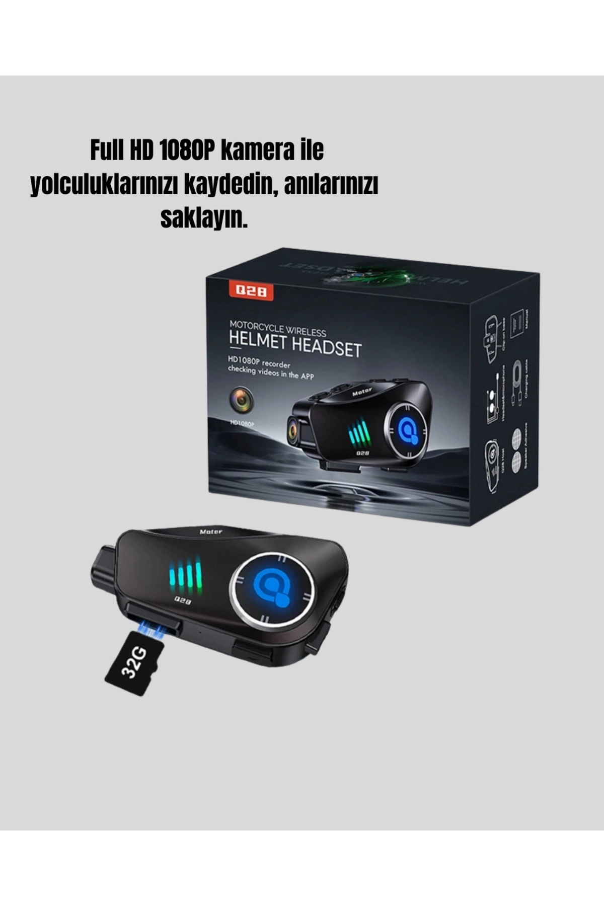 resimler/genel/Q28 Kameralı Motosiklet Kask Kulaklık Bluetooth 5.3 Su Geçirmez 1080P HD