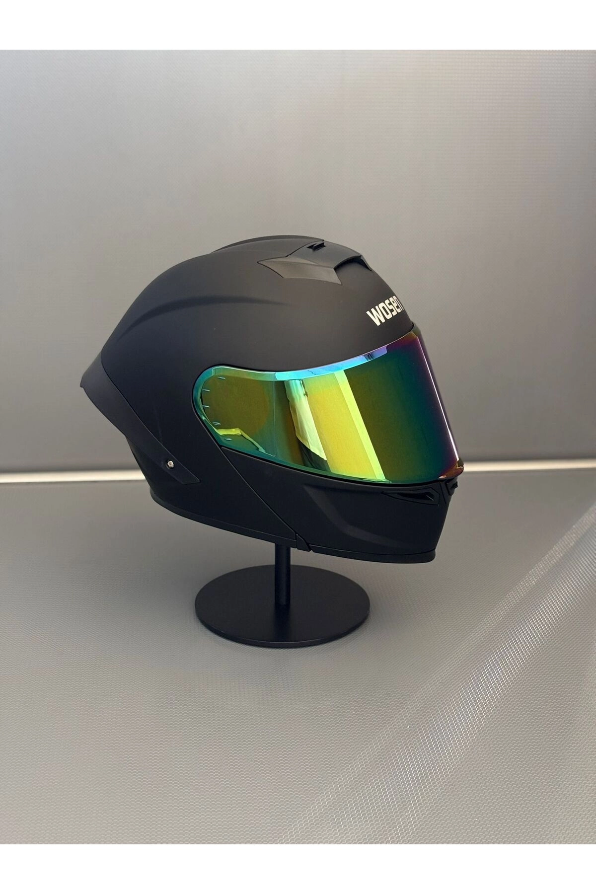 Ws-202 Güneş Gözlüklü Çene Açılır Kask (Renkli Vizörlü) Mat Siyah