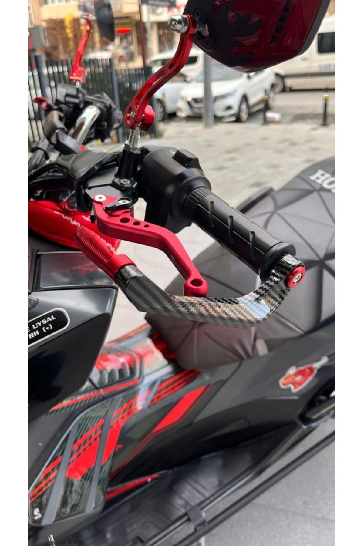 Honda pcx karbon desen manet koruma tüm modellere uyumludur kırmızı renk manet koruma