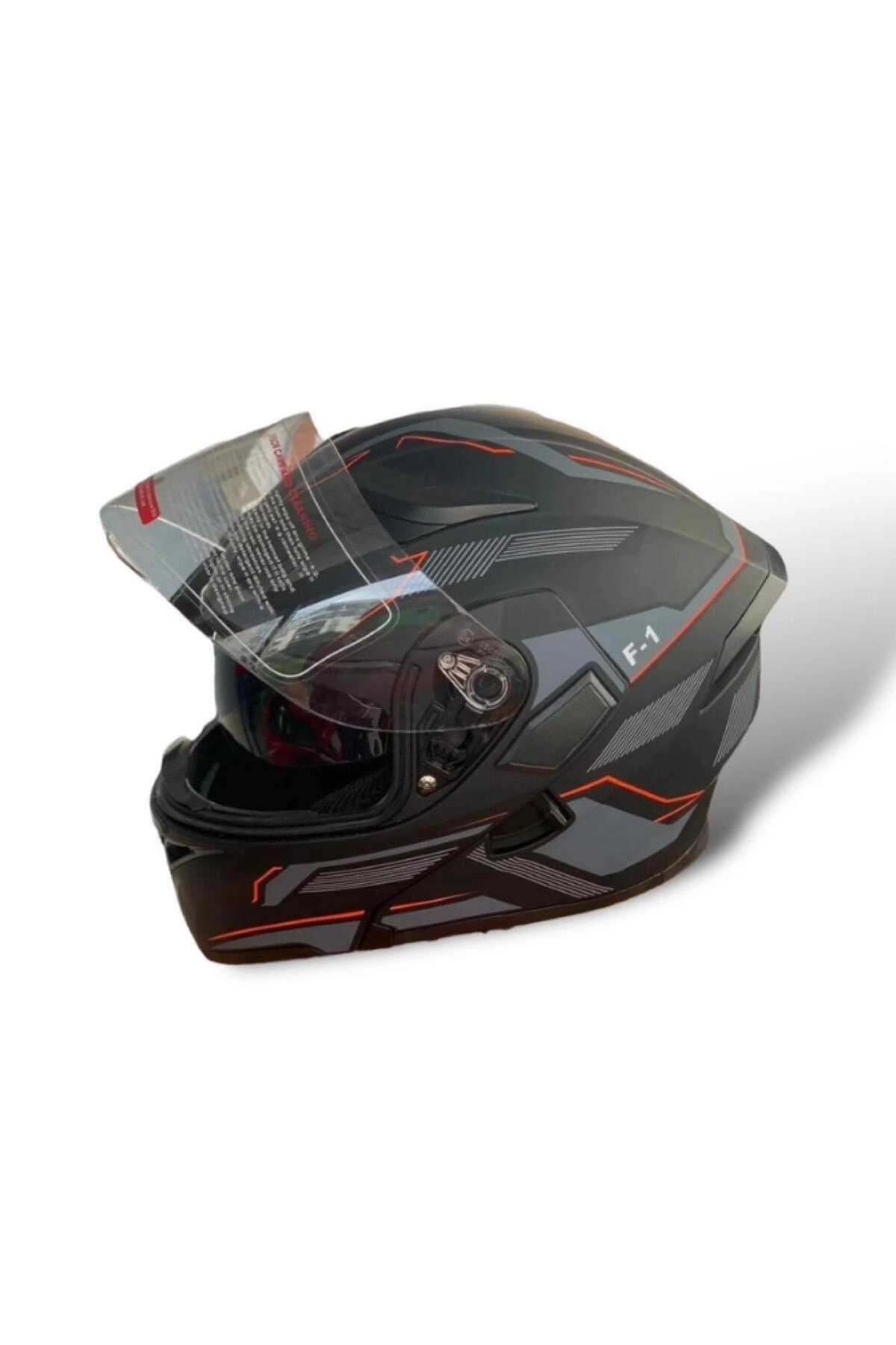 Jk 902 Mat Siyah-orange Güneş Vizörlü Çene Açılır Kask