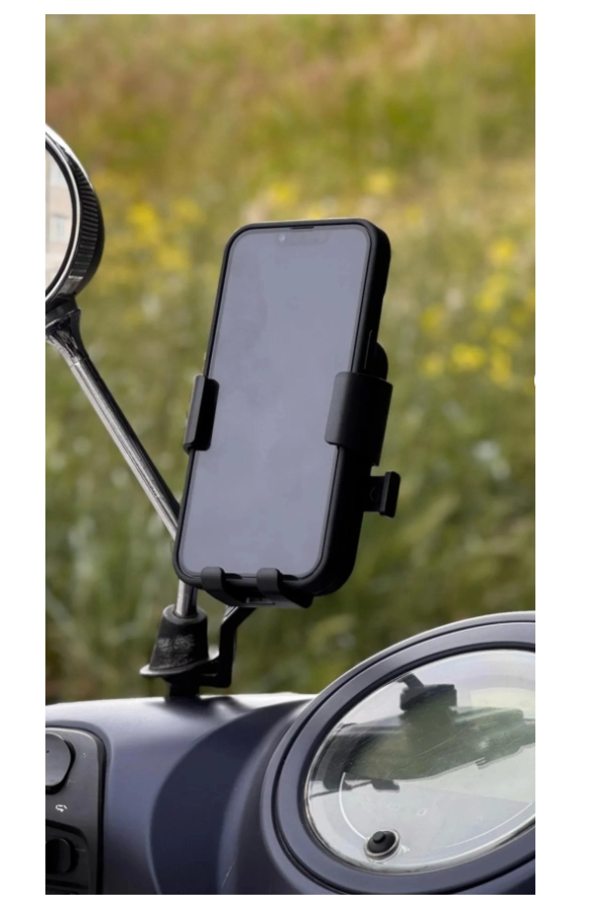 Motosiklet Telefon Tutucu Ayna Bağlantılı 360 Derece Otomatik Kilitlemeli Ayarlanabilir