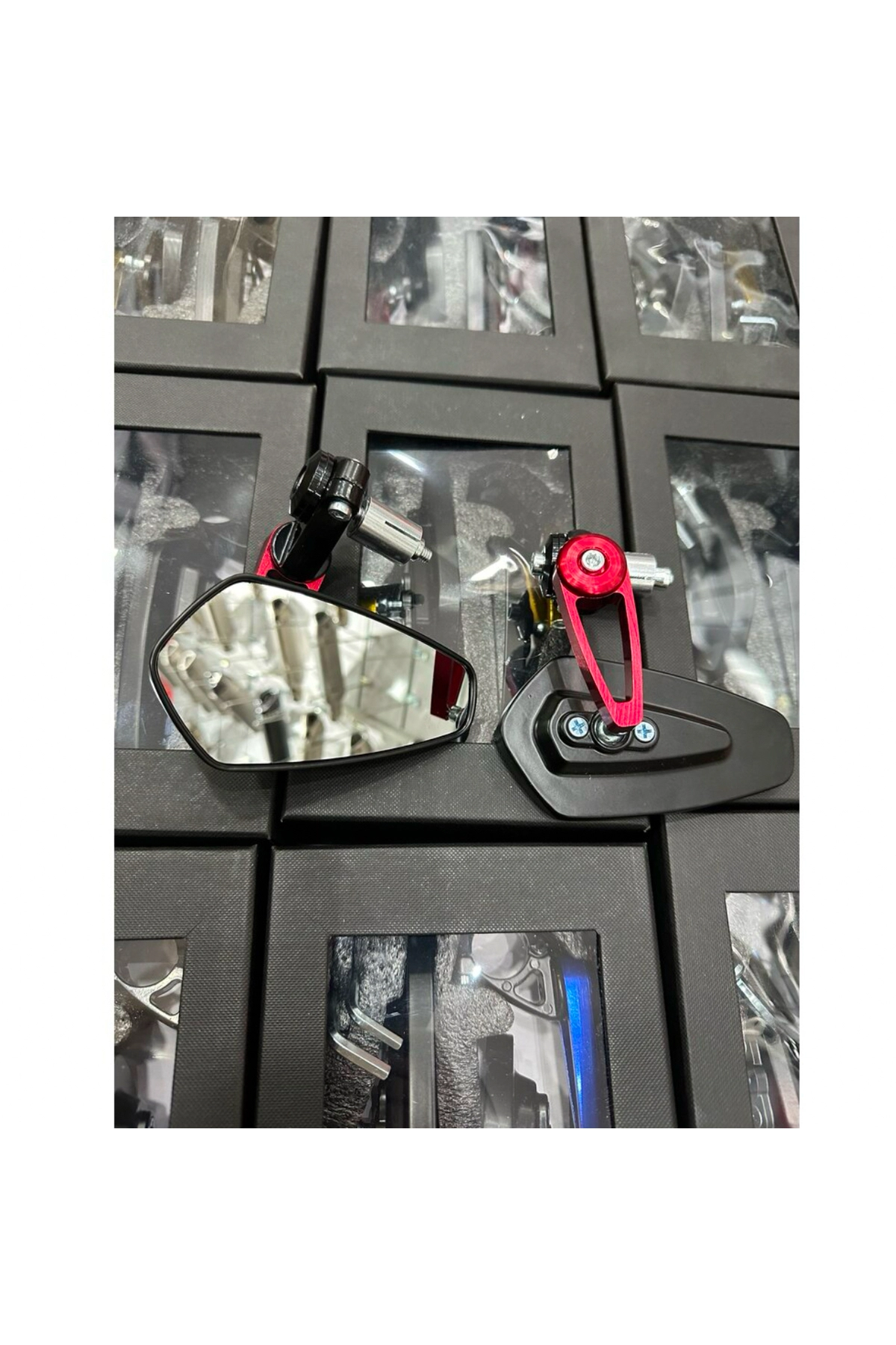 Motosiklet Gidon Aynası Üniversal Tüm Motosikletlere Uyumludur-siyah- Kırmızı