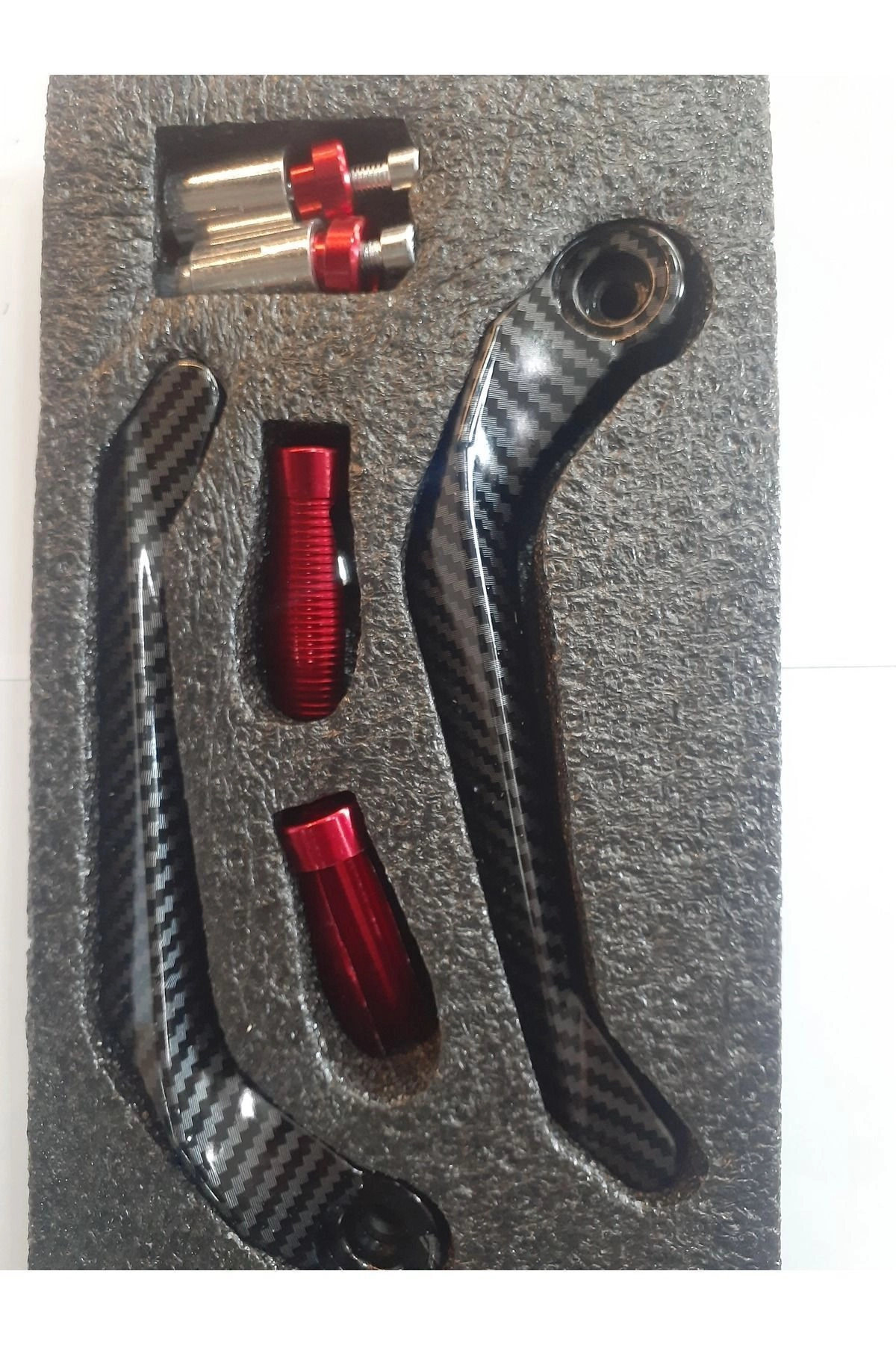 Motosiklet El Koruma Manet Set Alüminyum Carbon Detay Kırmızı
