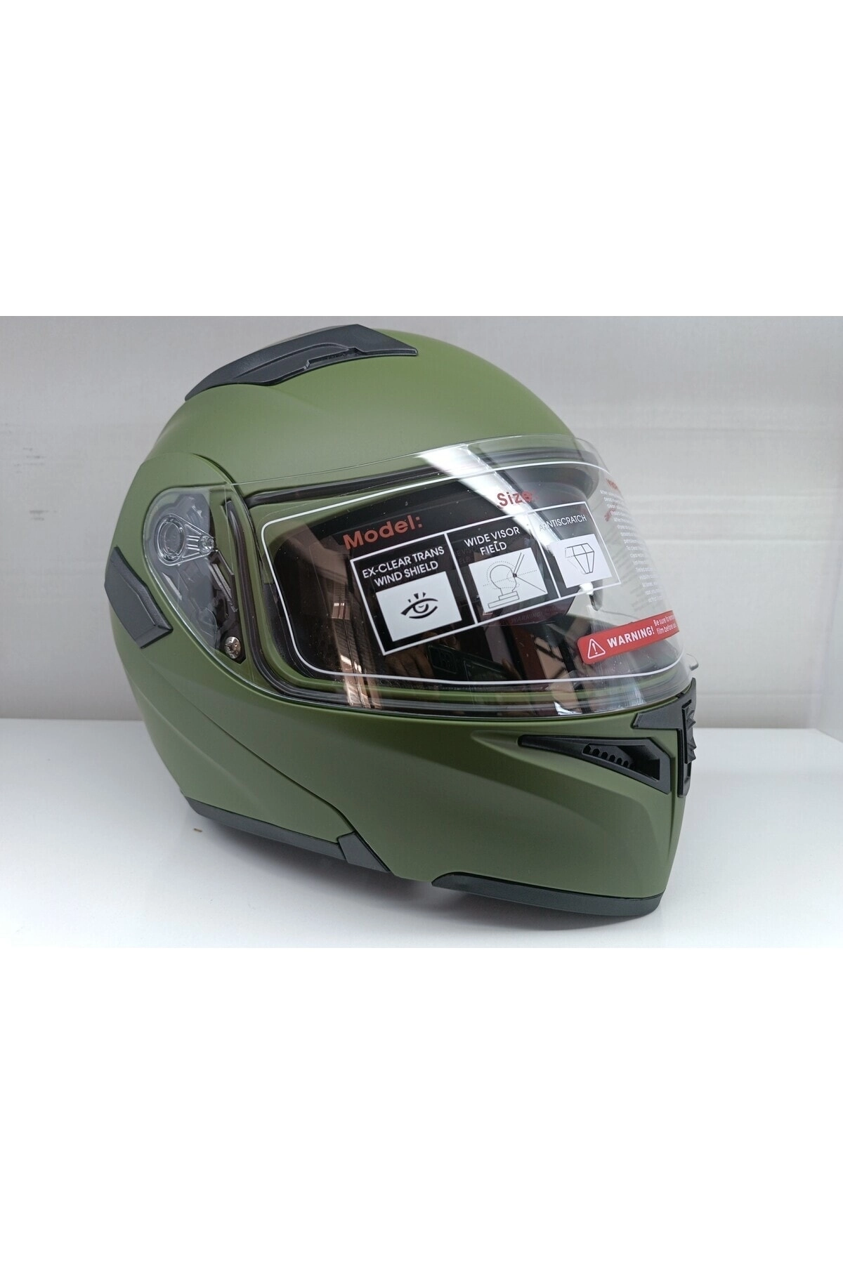 Jekai Jk-21 902 Model Güneş Vizörlü Çenededen Açılır Kask - MAT Haki Yeşil